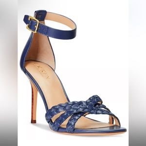 Leather Braided Ankle-Strap Sandal - Navy